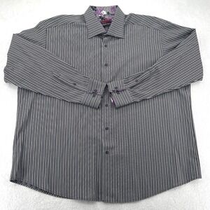 Marcello Sport Mens Button Down Shirt XXL‎ Grey Black Striped Purple Floral Trim